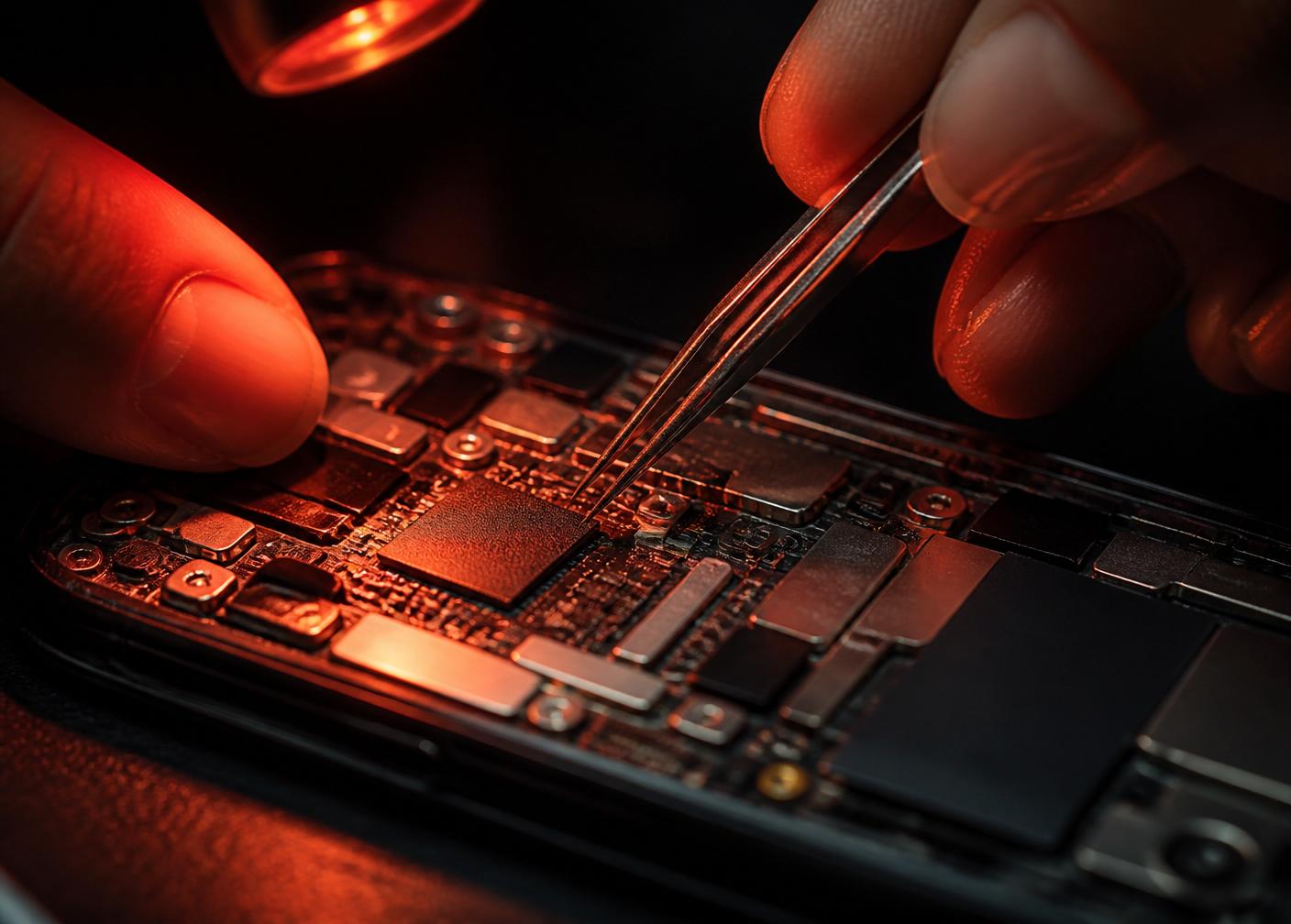 Technician repairing motherboard